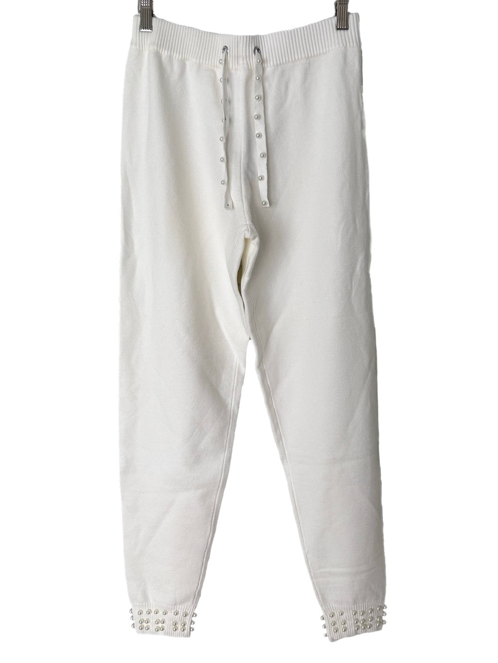 River Island Joggers Pearl Studded Ivory Soft Knit Cozy Feminine Small New